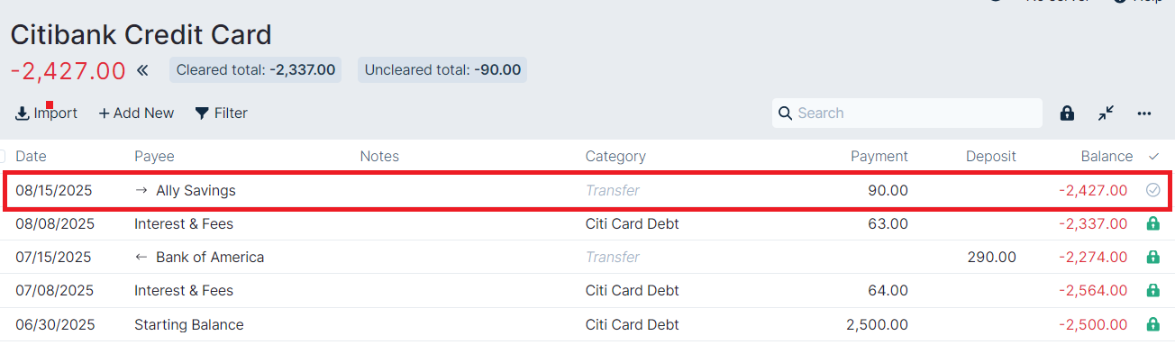 Citibank August Payment