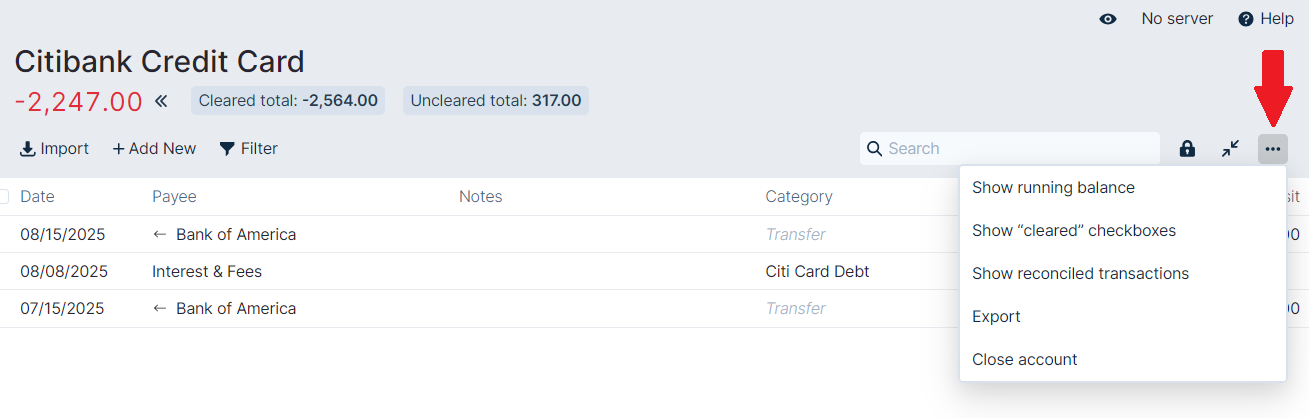 Show running balance